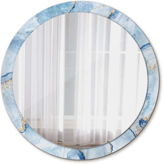Tulup Runder Wandspiegel mit Blauem Marmor Design und Gold-Ornamenten, Durchmesser: 100 cm - Bild 1