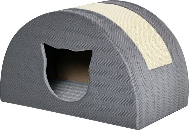 PawHut Katzenhöhle mit Kratzbrett aus Sisal und Plüsch in Grau, B/T/H: 48,5 x 30 x 30 cm - Bild 1