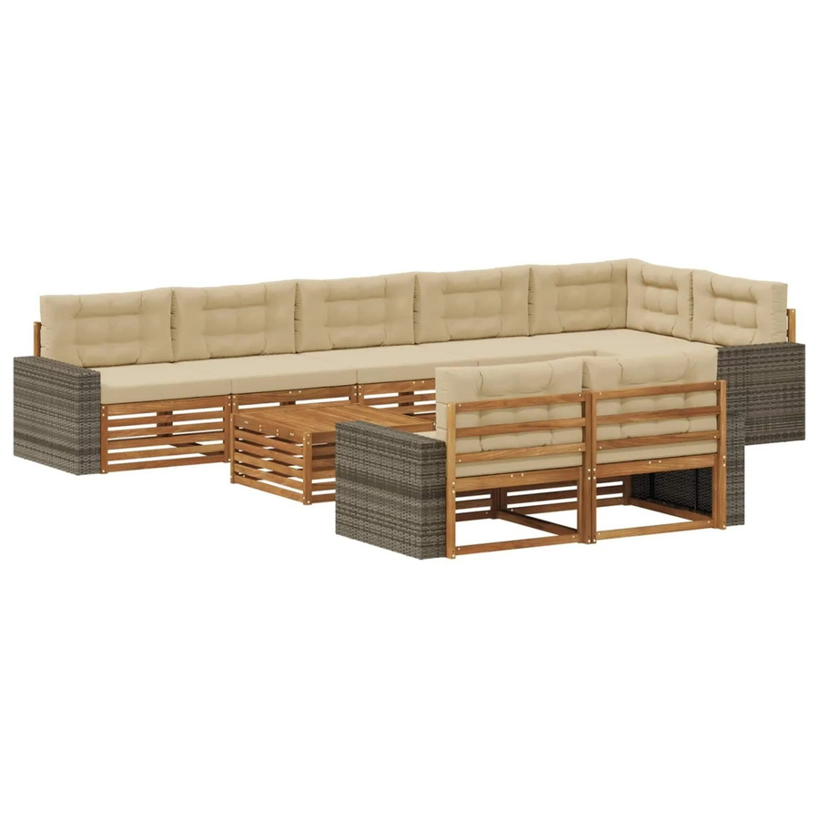 vidaXL Outdoor-Sofagarnitur aus Akazienholz mit 9 Kissen in Natur-Beige - Bild 2