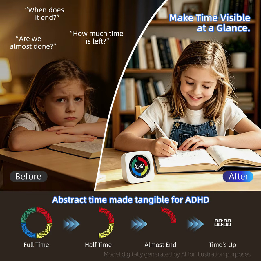 NOKLEAD Digitaler visueller Timer in Weiß mit Countdown und Aufwärtszählung, stufenweise Dimmung und einstellbarer Lautstärke für Büro, Klassenzimmer und Arbeit - Bild 2