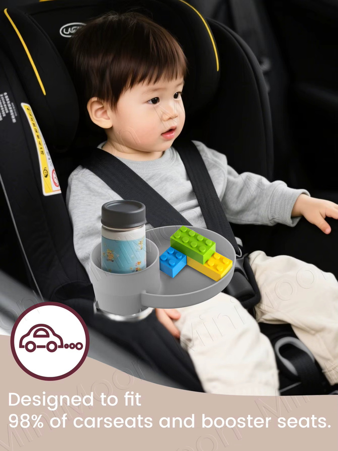 momo&dudu 3-in-1 erweiterbare Reiseablage für Kinder als Snackstation mit 360 Grad Getränkehalter für Autositz und Kinderwagen in Pink - Bild 6
