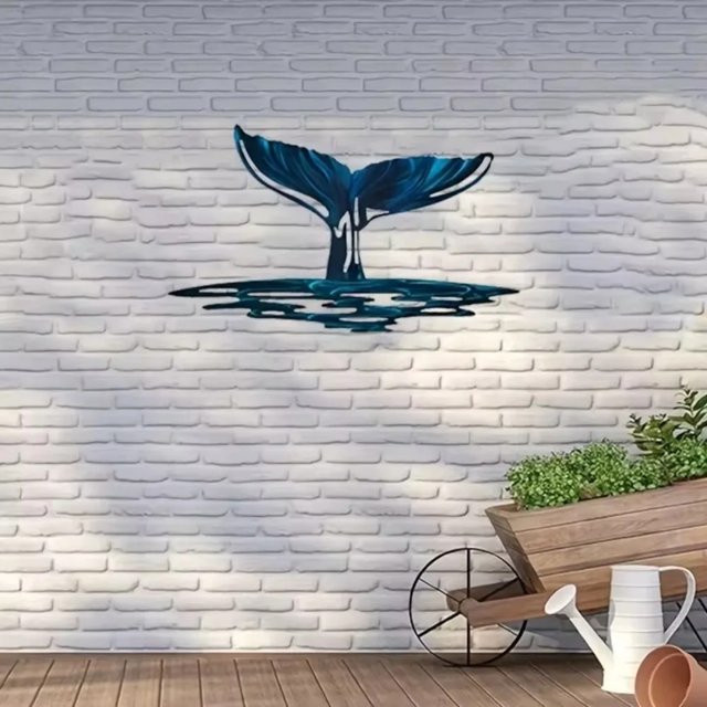 CIFBUY Walschwanz-Wandkunst aus Metall in Blau und Grau – Maritimer Wanddekor aus der Ocean-Serie - Bild 1
