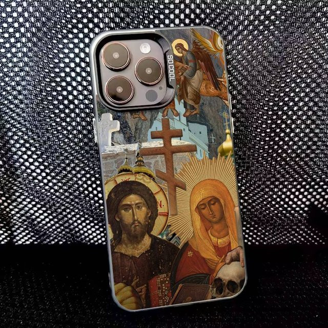 Handyhülle mit Orthodoxem Kreuz Icon für Apple iPhone in Schwarz Matt mit Anti-Fall Schutz - Bild 1
