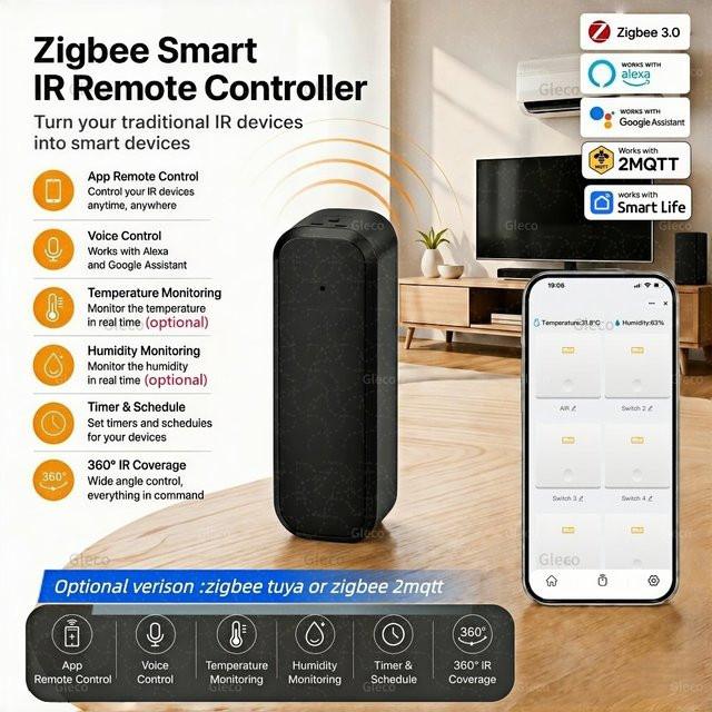 Coolo Zigbee IR-Fernbedienung als universeller Infrarot-Controller mit Temperatur- und Feuchtigkeitssensor in Schwarz für Tuya Smart Life und Zigbee2mqtt Gateway - Bild 1