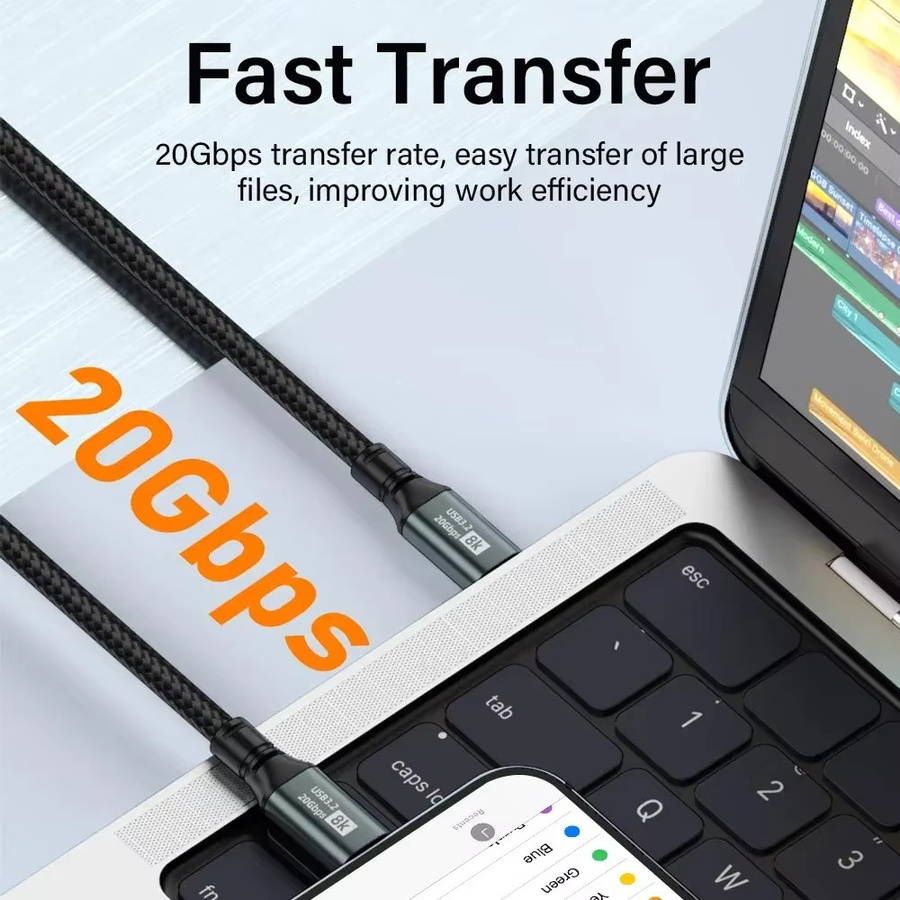 USB-C auf USB-C Datenkabel Thunderbolt 3, 8K 60Hz, PD 100W, USB 3.2 20Gbps, Schwarz - Bild 6