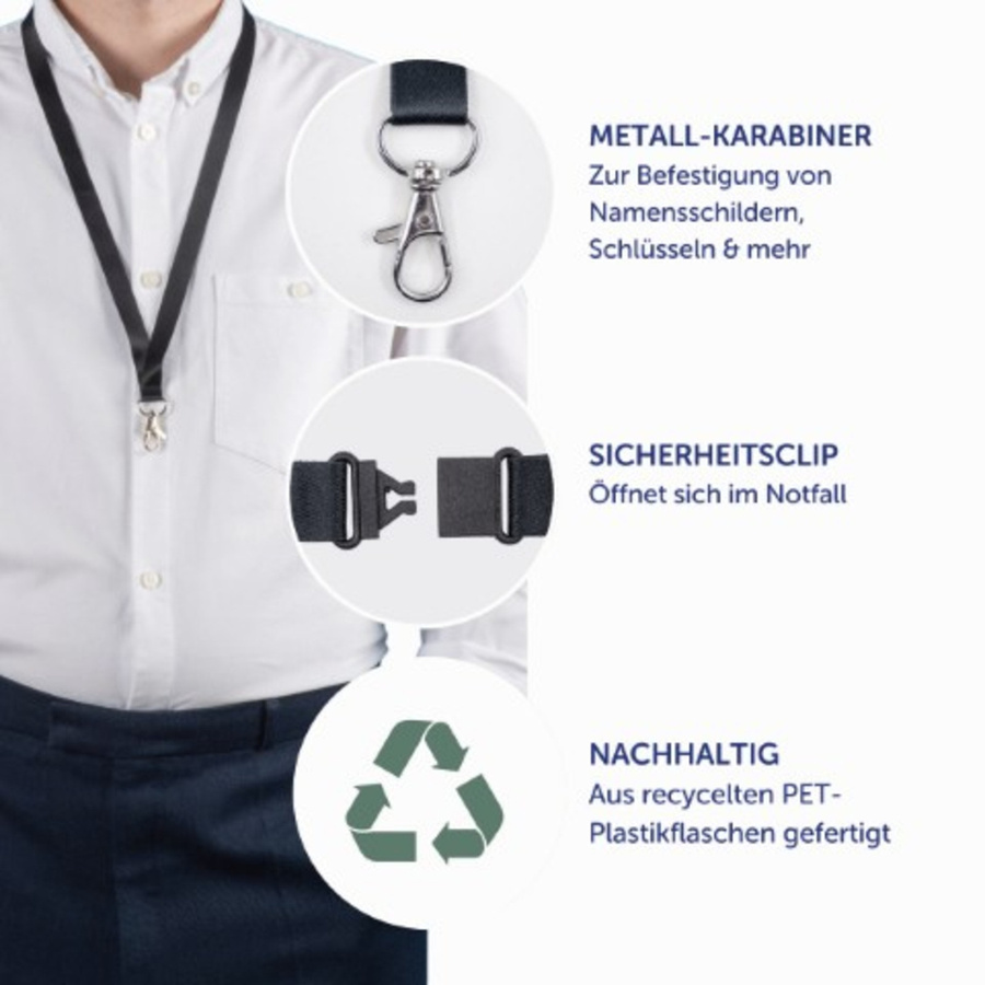 Avery Zweckform 4842N Recycling Lanyard aus rPET mit Karabiner, Schwarz, L x B: 440 x 15 mm, 10 Stück - Bild 2
