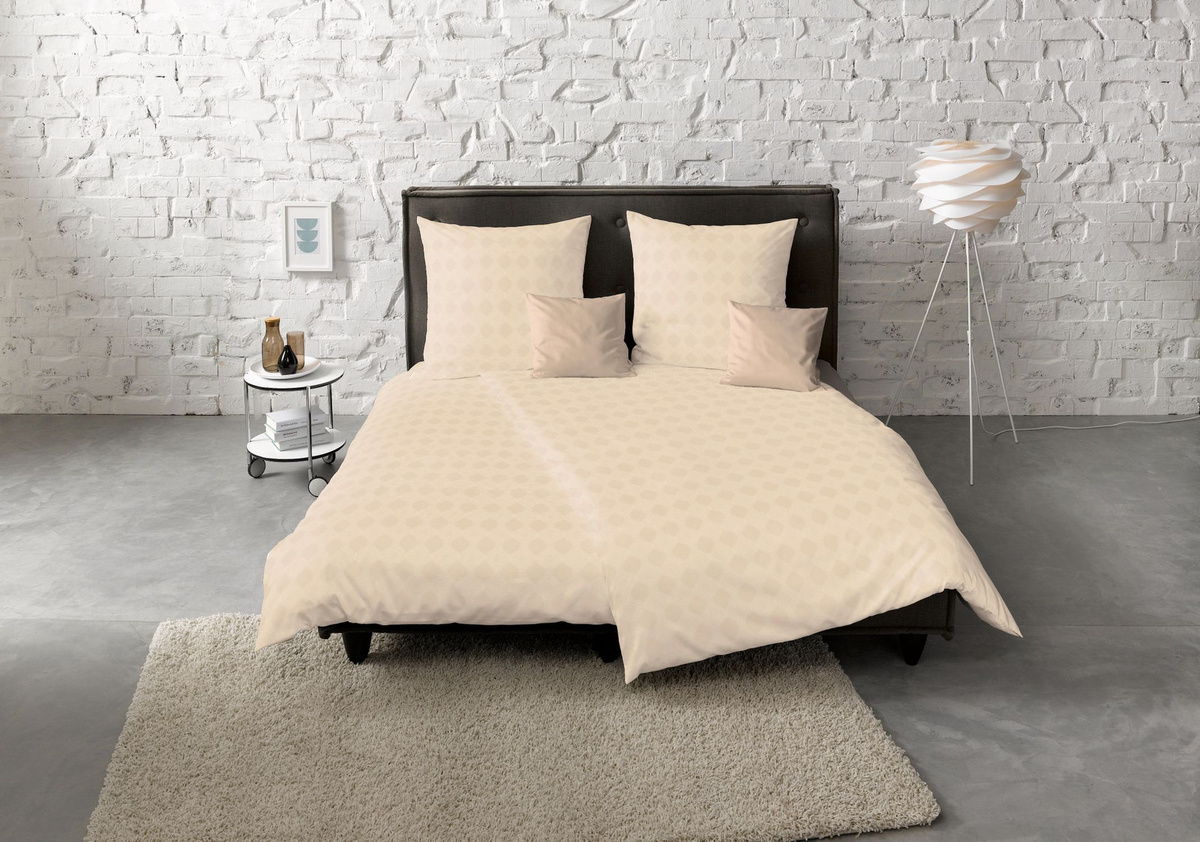 Fleuresse Jacquard Bettwäsche Tropfen Beige Porzellan mit Bettbezug und Kissenbezug B/H: 135 x 200 cm und 80 x 80 cm - Bild 1
