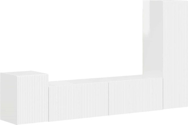 vidaXL TV-Schrankset Wandmontiert, 4-teiliges Set in Hochglanz Weiß aus MDF für dein Wohnzimmer - Bild 1