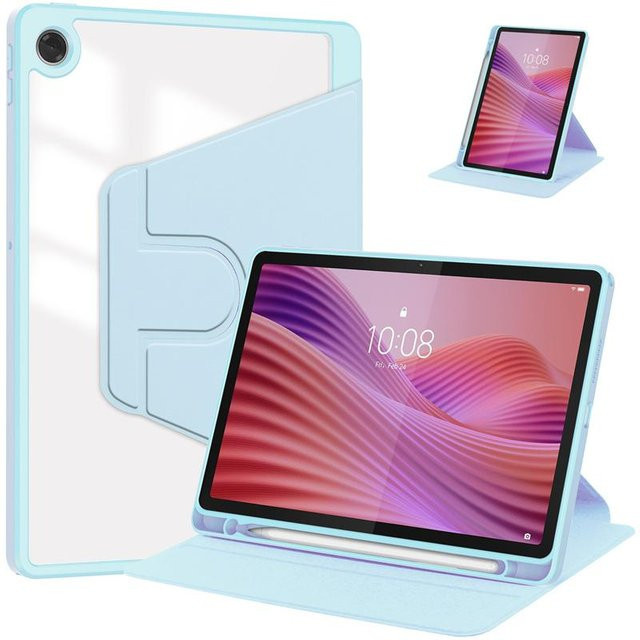 Lenovo Tab 10.1 2025 Etui mit Stifthalter und 360 Grad drehbarem Acryl Hartständer in Transparent Blau - Bild 1