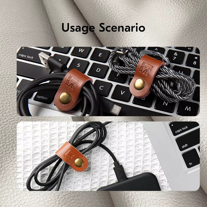 KBEAR Leder-Kabelbinder in Braun als Kopfhörer-Kabel-Organizer und Kabelhalter für USB-Datenkabel und Smartphones - Bild 6