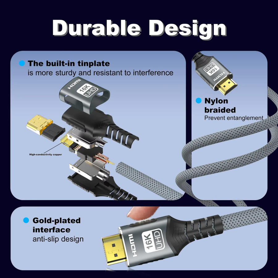 lmcnzz HDMI Kabel in Grau mit 96 Gbit/s Bandbreite für 8K@120Hz, 4K@240Hz und 2K@360Hz inklusive LIP-Protokoll für TV, Monitor und Spielekonsolen - Bild 4
