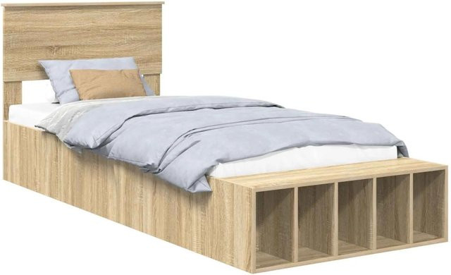 vidaXL Bettrahmen mit Regal in Sonoma-Eiche, Farbe Braun, B/T/H: 90 x 190 cm - Bild 1