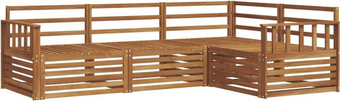 vidaXL Outdoor-Sofagarnitur aus Massivholz Akazie in Natur, Grau und Braun, 4-teiliges Loungemöbel-Set, Modern und Minimalistisch - Bild 1