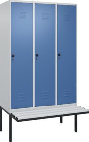 C+P Spind Classic PLUS Garderobenspind mit Sitzbank, 3 Abteile, Lichtgrau, B/T/H: 212 x 120 x 81,5 cm - Bild 1