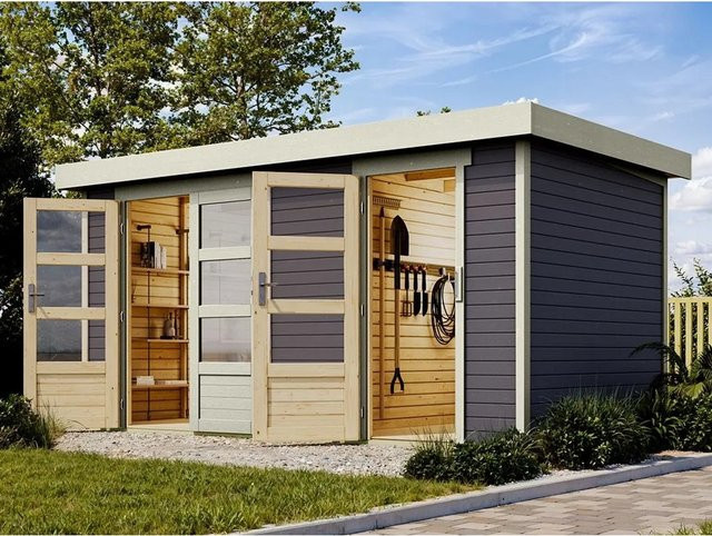 Karibu Gartenhaus Zweiraumhaus Nordhorn in Grau mit 19 mm Wandstärke - Bild 1