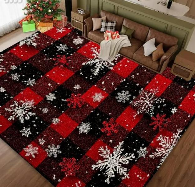 Weihnteppich Lodestar mit Schneeflockenmuster in Rot und Weiß, waschbarer Polyester-Teppich für Wohnzimmer, Schlafzimmer oder Küche, B/T: 60 x 40 cm - Bild 1
