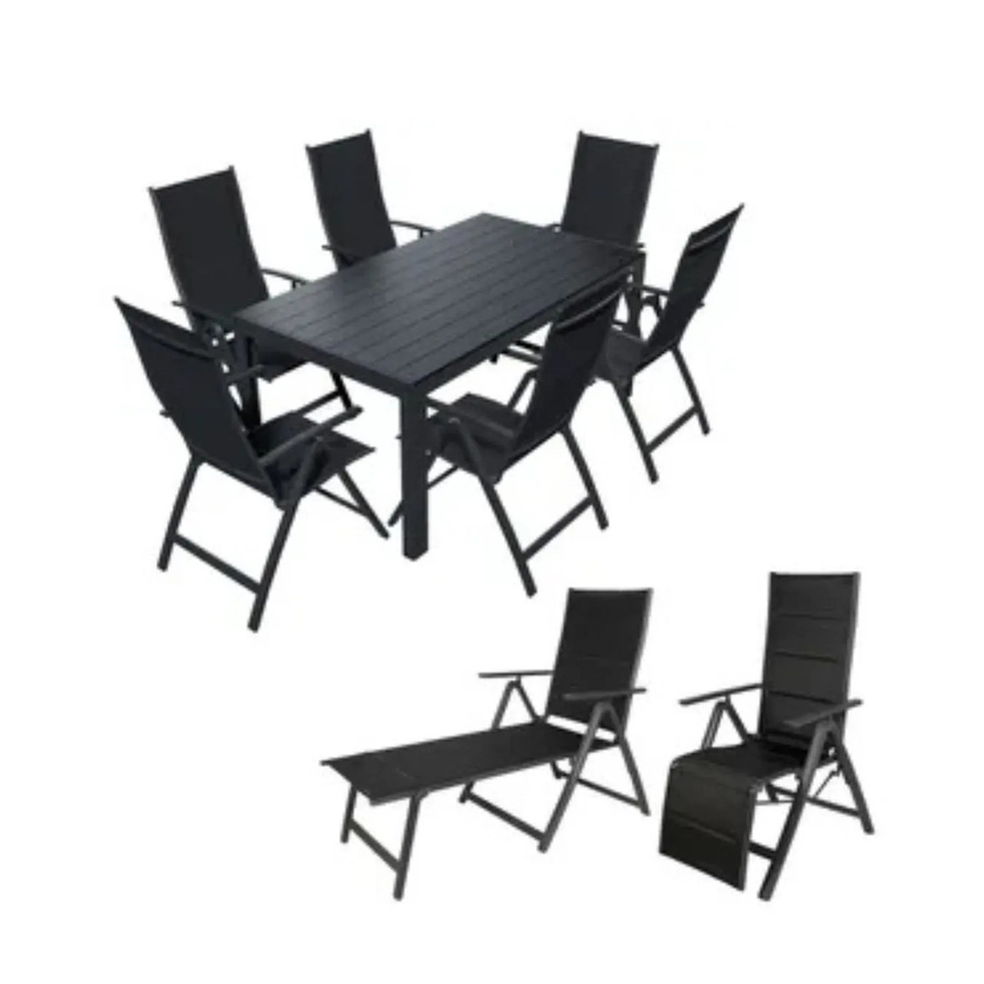 Lex Alu Gartensitzgruppe 9-teiliges Set aus Aluminium in Schwarz und Anthrazit - Bild 2