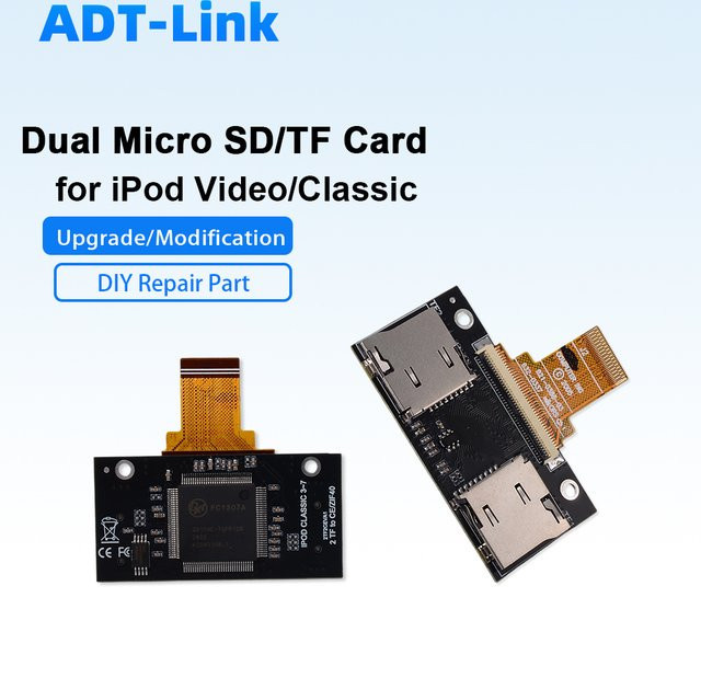SPEEDIER Dual-TF-Kartenadapterkabel für iPod Classic 3-7 Generationen, Micro SD Ersatz-Upgrade für iPod Video SSD HDD, Schwarz - Bild 1