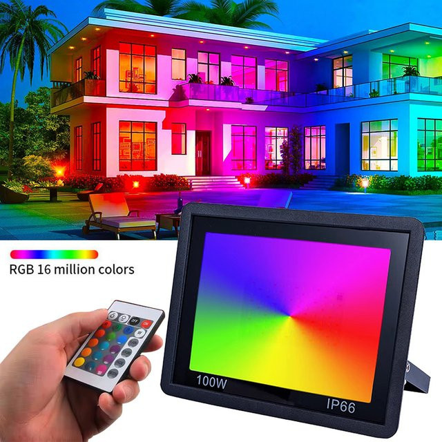 Adiodo RGB LED Flutlicht für Außenbereiche, IP66 Wasserdicht, Mehrfarbig mit Fernbedienung, Schwarz - Bild 1