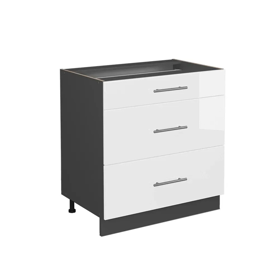 Vicco Küchenunterschrank Fame-Line in Weiß Hochglanz und Anthrazit mit 3 Schubladen und Eiche-Optik, B: 80 cm, H: 82 cm, T: 60 cm - Bild 2