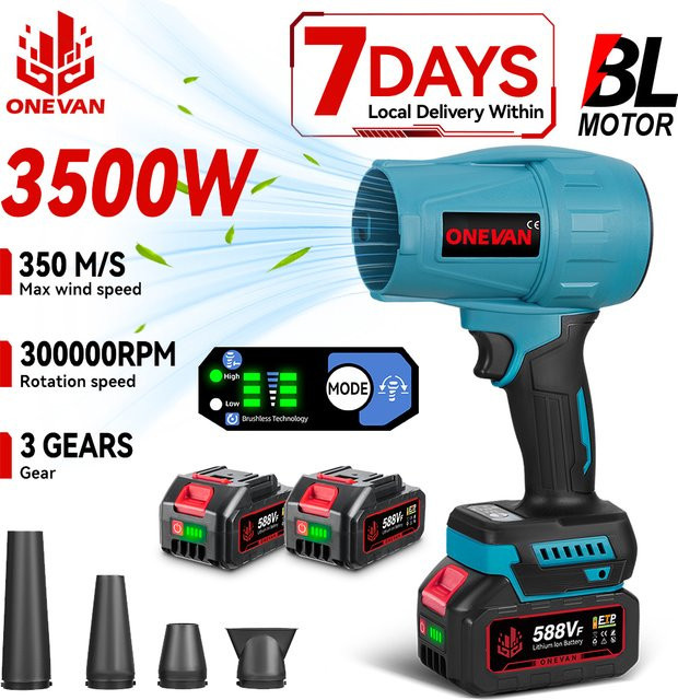 ONEVAN Akkubetriebenes Turbo Gebläse mit 300000 RPM für Makita 18V Akku, Blau - Bild 1