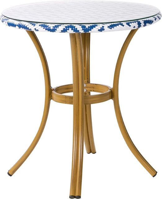 Beliani Gartentisch RIFREDDO aus Polyrattan in Marineblau und Weiß mit Glasplatte, B/T/H: 70 x 70 x 76 cm - Bild 1