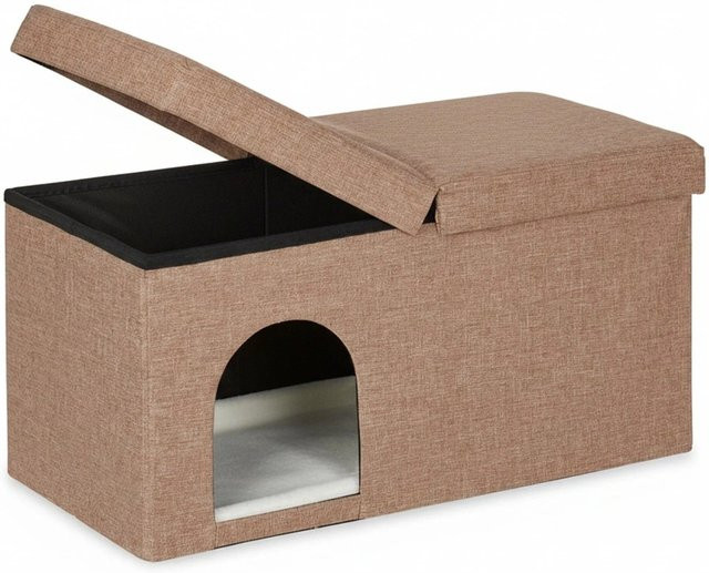 Relaxdays Katzenhöhle aus MDF mit abnehmbarem Deckel, Hellbraun, B: 74,5 cm, T: 38,5 cm, H: 37,0 cm - Bild 1