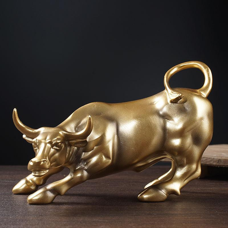 Vilead Wall Street Bulle Statue aus Harz in Gold, dekoratives Ornament für Büro und Wohnzimmer, B/T/H: 19,5 x 13,0 x 19,5 cm - Bild 1