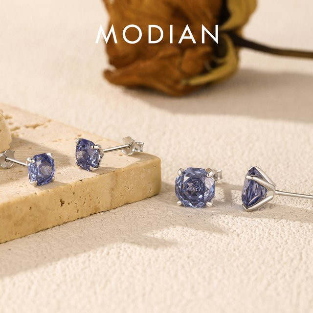MODIAN Ohrstecker 925 Sterlingsilber, Tansanitfarbe, CZ, Damen und Herren - Bild 1