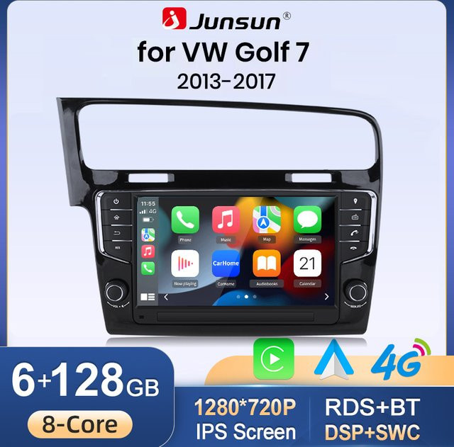 Junsun Android Autoradio mit 9 Zoll IPS-Touchscreen für VW Volkswagen Golf 7 2013-2017, kabelloses Apple CarPlay, Stereo-Multimedia-Videoplayer in Schwarz - Bild 1