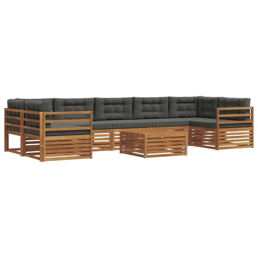 vidaXL Outdoor-Sofagarnitur 8-teilig aus Massivholz Akazie in L-Form mit Kissen in Anthrazit und Natur - Bild 2