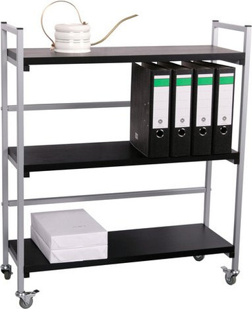 SZAGATO Rollregal aus Stahl und Holz in Silber und Schwarz mit einer Tragfähigkeit von bis zu 30 kg
