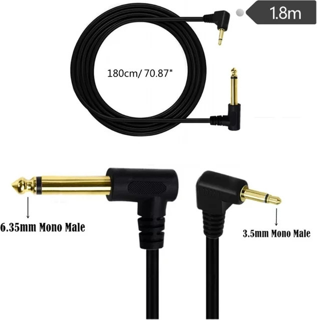 BSN Audiokabel Schwarz 1,8 m mit 6,35 mm Mono-Stecker auf 3,5 mm TS-Mono-Stecker 90 Grad Winkeladapter - Bild 1