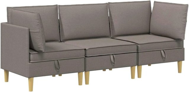 vidaXL Wohnzimmergarnitur in L-Form mit Kissen und Speicherfunktion, 3-teiliges Set aus Stoff in Taupe und Grau - Bild 1