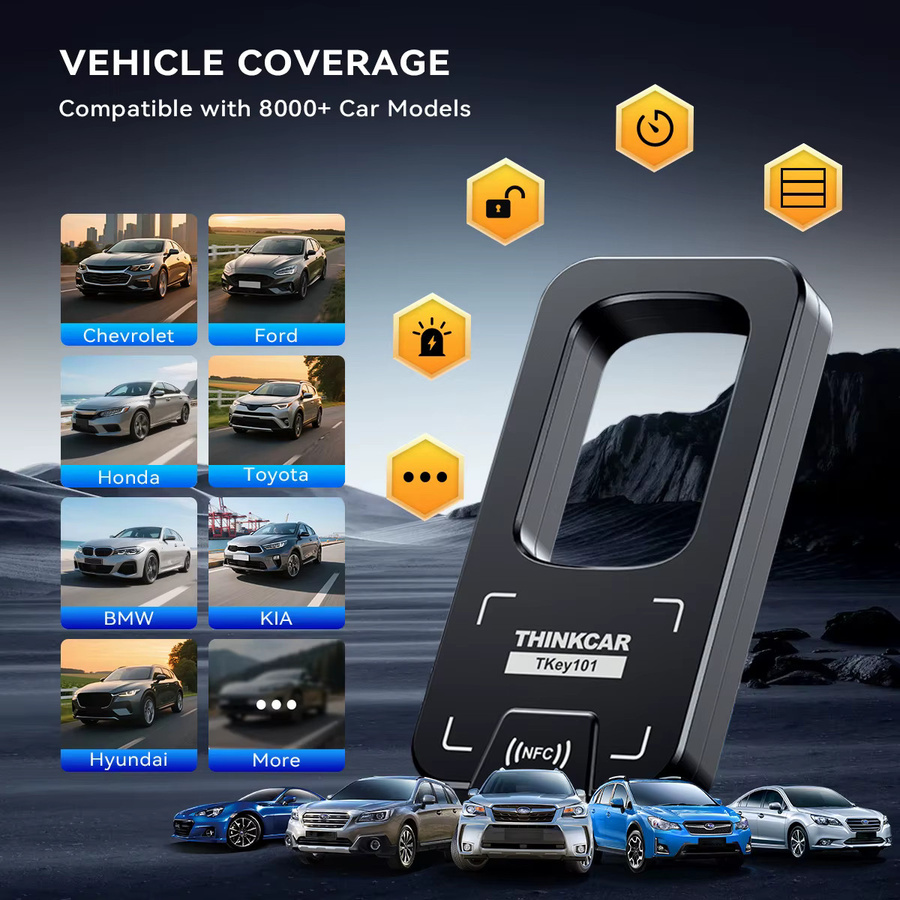 THINKCAR TKEY 101 Autoschlüssel-Programmierer in Schwarz mit 6 Fernbedienungsschlüsseln und IMMO-Programmierwerkzeugen für Thinkcar 689BT, Mucar 892BT und VO8 - Bild 4