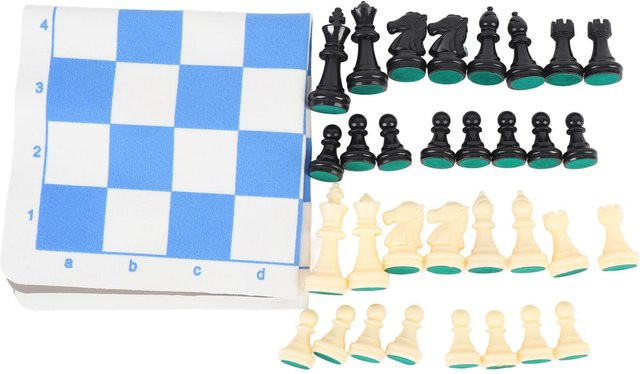 Fishine Schachspiel, Kunststoff, Blau, Weiß, Schwarz, mit Kordelzugtasche - Bild 1