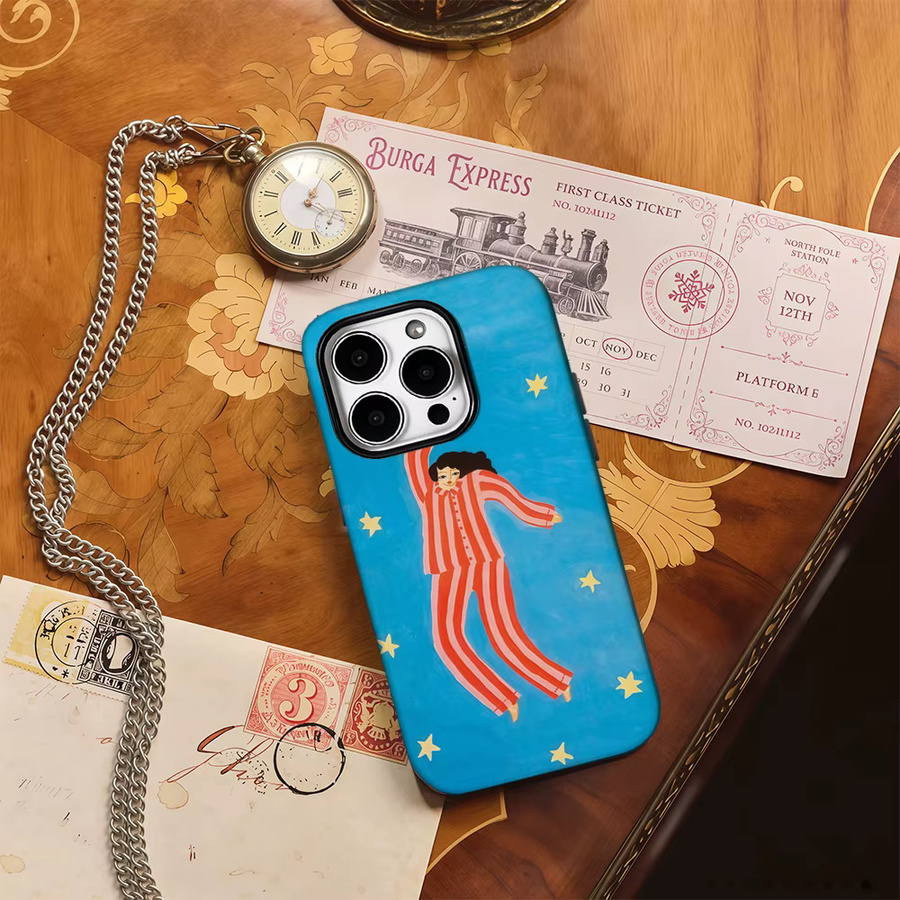 Potdemiel Handyhülle Blaue Pyjamas Star Girl für iPhone 11 bis iPhone 16 Pro Max Plus mit doppelschichtiger Rückseite - Bild 3