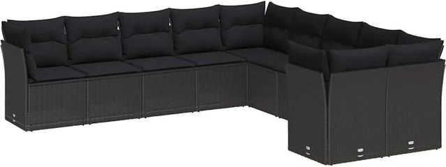 vidaXL Garten-Sofa-Set 13-teilig in U-Form aus Poly-Rattan und Akazienholz mit Polstern, Schwarz - Bild 1