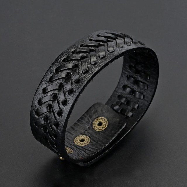 Armband Herren, Leder, handgeflochten, schwarz - Bild 1