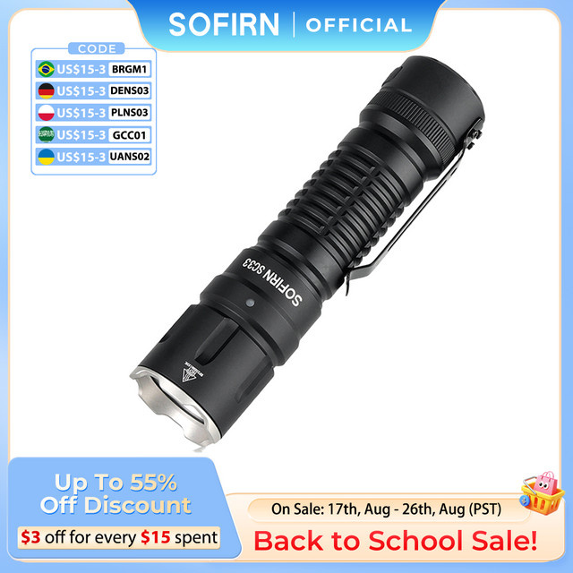 Sofirn SC33 taktische LED Taschenlampe mit XHP70.3 HI, 5200 lm, USB-C wiederaufladbar, Schwarz - Bild 1