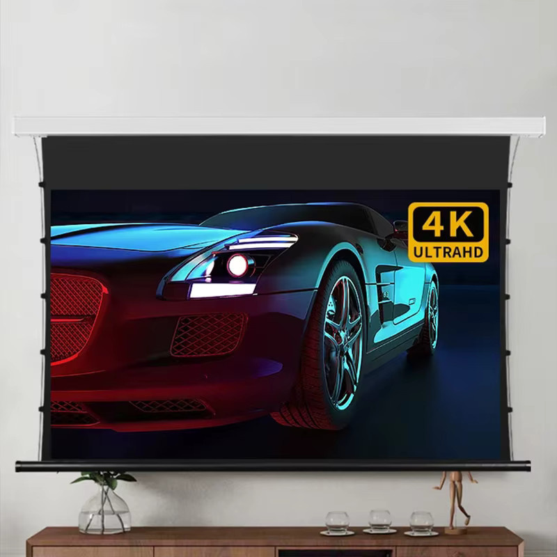 Yovanxer Motorisierte Tab-Spannungsprojektor-Leinwand in Weiß, 60–150 Zoll, für Langwurf-Projektoren, 4K und 3D unterstützt - Bild 3
