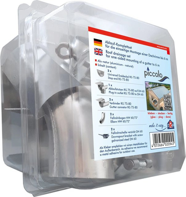 Sarei Ablaufset für SDF-Halbrundrinne Piccolo aus Aluminium in Silber Natur RG 80 - Bild 1