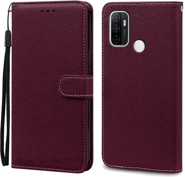 Leder Klapp-Brieftaschen-Cover für OPPO A53 2020 und OPPO A53S 4G in Weinrot - Bild 1
