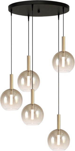 Masterlight Lido LED-Pendelleuchte 5-flammig rund in Gold mit transparentem Glas und dimmbarer Funktion - Bild 1