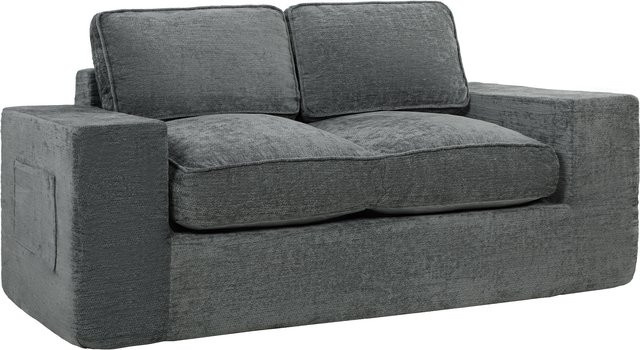 Aosom 2-Sitzer Sofa mit Chenillebezug in Grau, modernes Wohnzimmer-Sofa mit 2 Kissen und Seitentaschen, Breite: 156 cm - Bild 1