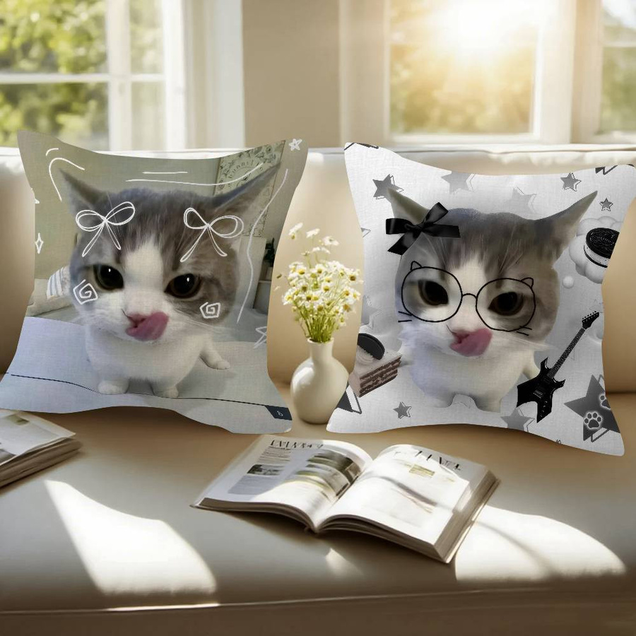 Lustiger Katzen Meme Kissenbezug aus Peach Skin für Sofa und Wohnzimmer, B/T/H: 18 x 18 x 18 cm - Bild 2
