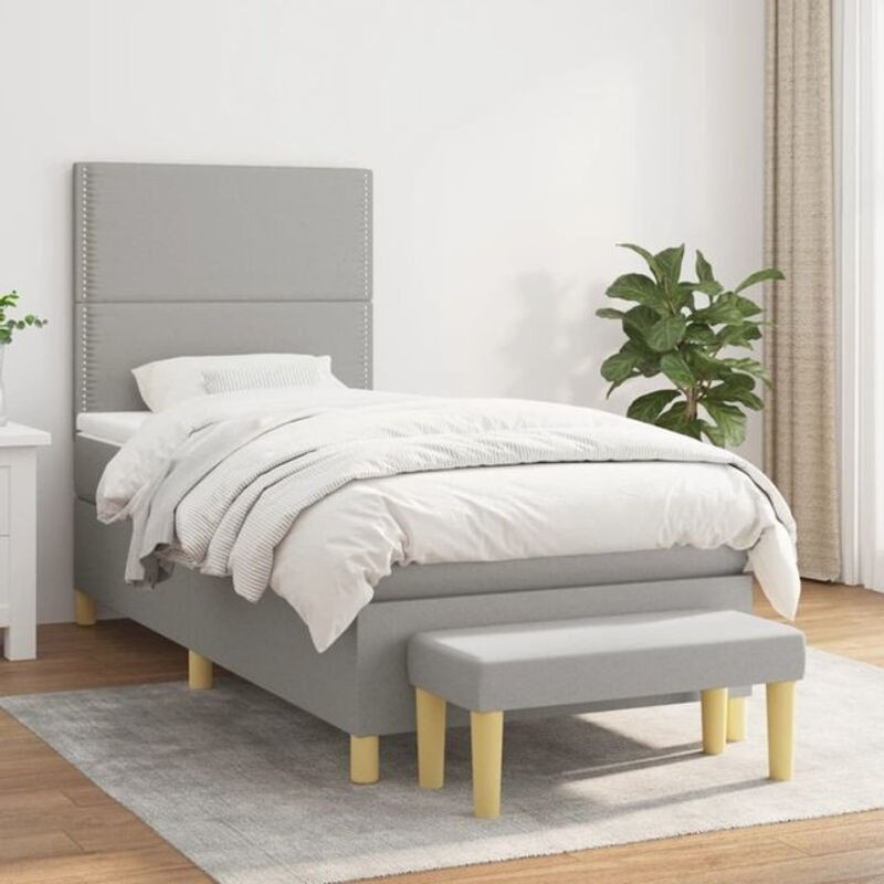 vidaxl Boxspringbett mit Matratze in Grau aus Stoff, B/T/H: 90 x 190 x 118 cm - Bild 1
