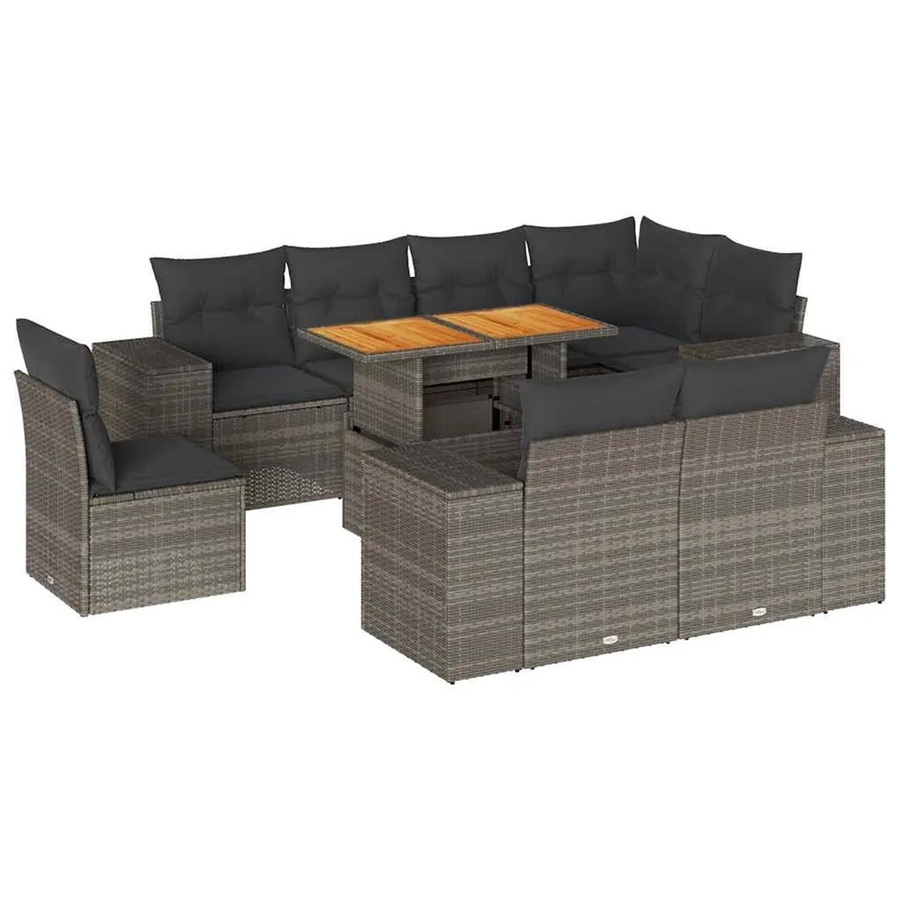 vidaXL 9-teilige Garten-Sofagarnitur in L-Form aus grauem Poly-Rattan mit Kissen und pulverbeschichtetem Stahlgestell - Bild 2