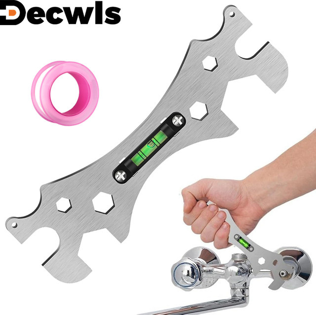 Multifunktions-Wasserhahnschlüssel mit integrierter Wasserwaage in Silber, Rohrschlüssel und Duschschlüssel für den Haushalt - Bild 1