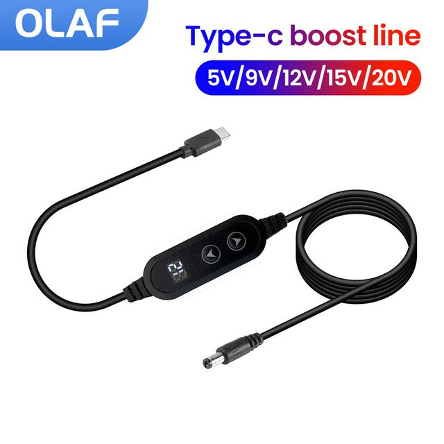 Elough DC auf USB Typ C Boost Kabel für USB PD 5V 9V 12V 15V 20V, Anschluss 5,5x2,1mm, Schwarz - Bild 1